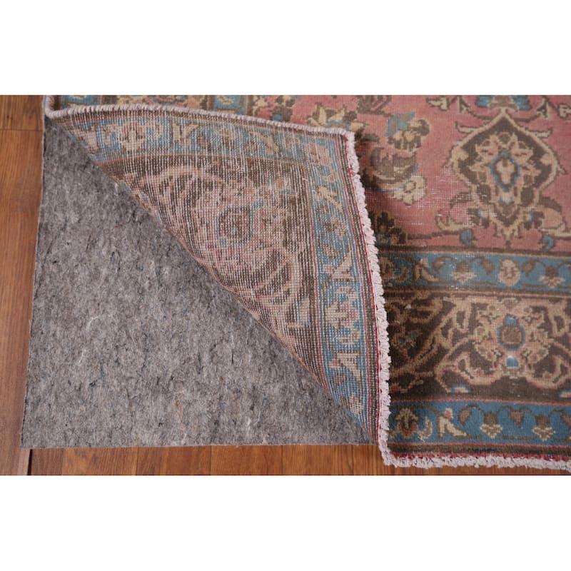 Pink Kashan Persian Vintage Runner Rug Handmade Wool Carpet - 3'11" x 12'9"