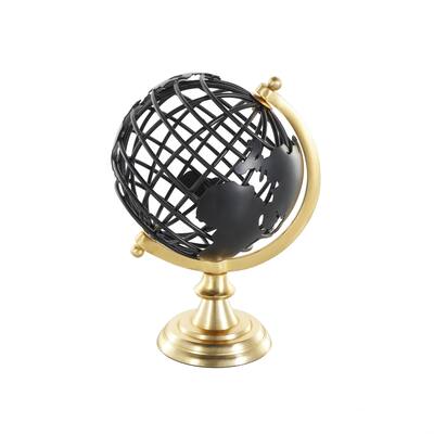 Aluminum Metal Open Framed Globe with Wire Exterior and Gold Base - Black - Roche River Decor