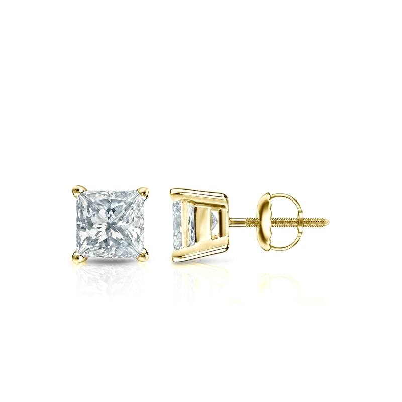 Auriya 18-karat Gold Lab Grown 0.62 carat TDW Princess Diamond Stud Earrings 4-Prong Basket Screw-back - Yellow
