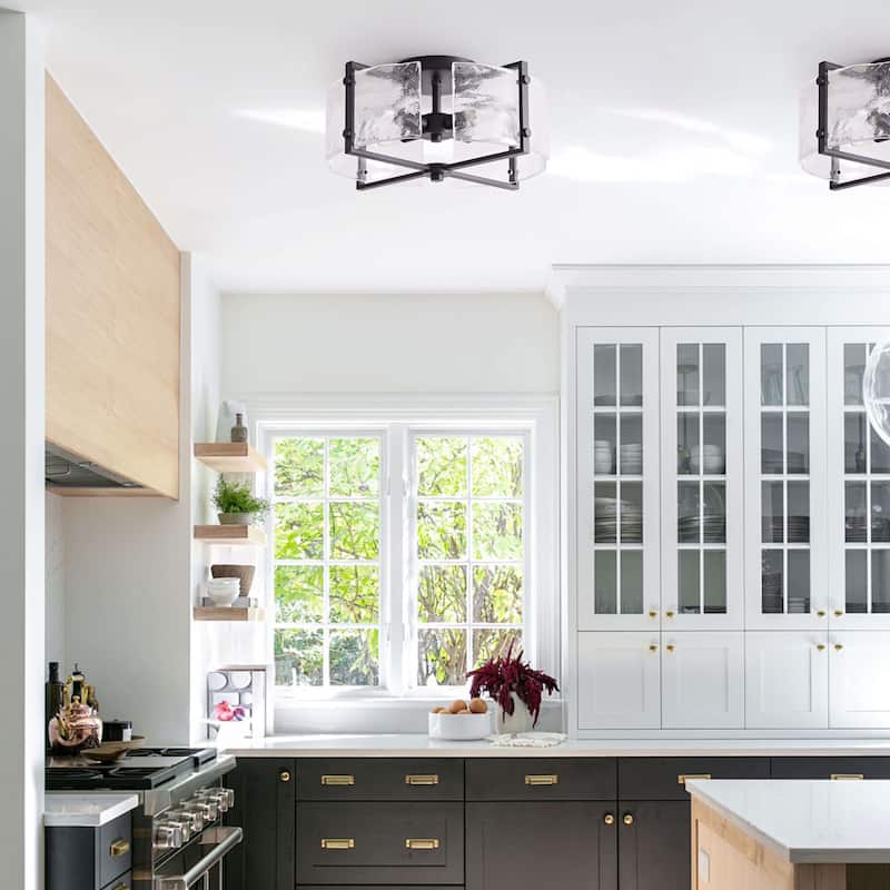 Laia 4-Light Metal Frame Textured Glass Panels Flush Mount
