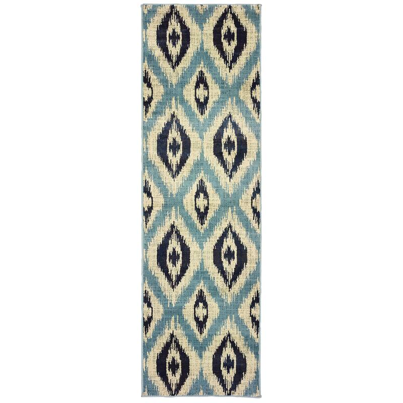 Vista Home Liliana Azul Vue Ikat Abract Trellis Area Rug