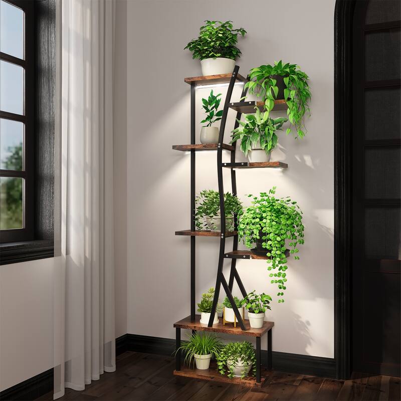 8 Tiered Plant Stand Indoor with Grow Lights,64"H Plant Shelf - Dark Brown