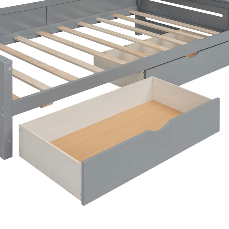 Twin Size Daybed with Bookcase Headboard and Shelves, Wooden Platform Bed Frame with 2 Drawers and All-in-One Storage Cabinet