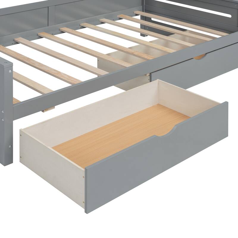 Twin Size Wooden Daybed with 2 Drawers, All-in-One Cabinet and Shelf for Bedroom