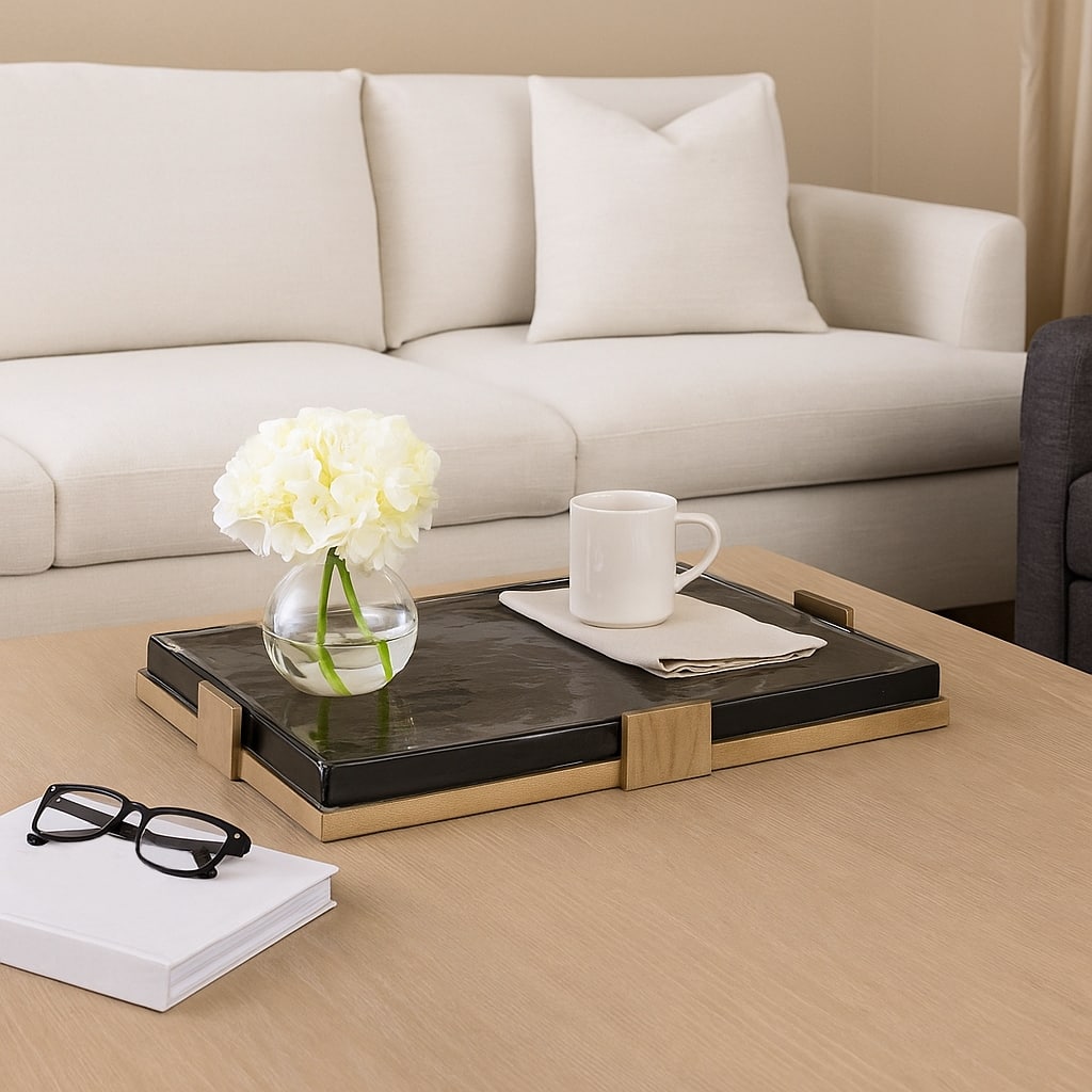 Decorative Glass and Metal Rectangle Accent Tray-Home Decor-19", Gold - 19.0"