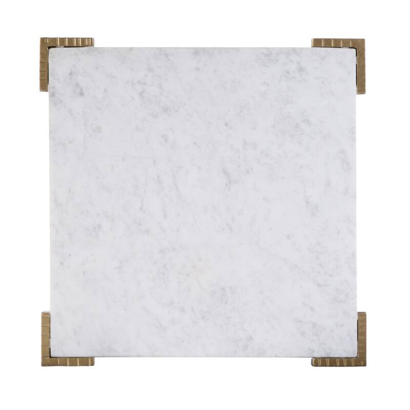 HomeRoots 20" White and Gold Distressed Marble and Iron Square End Table - 18.00 in. x 20.00 in. x 18.00 in.