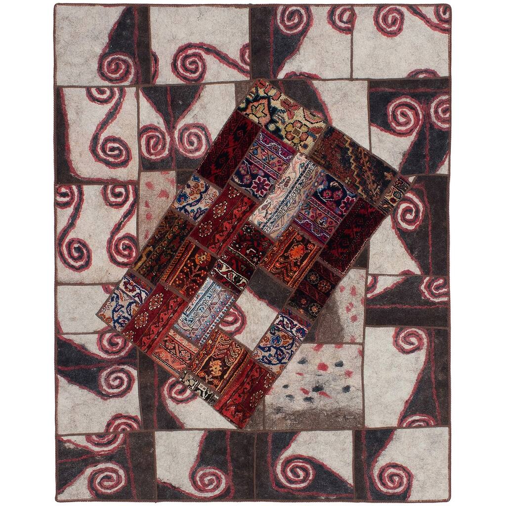 ECARPETGALLERY Hand-knotted Vintage Anatolia Patch Cream Wool Rug - 5'3 x 7'8