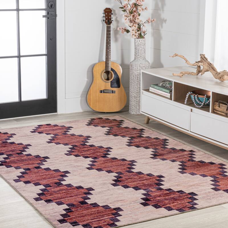 JONATHAN Y Siksak Bohemian Medallion Textured Weave Machine Washable Area Rug