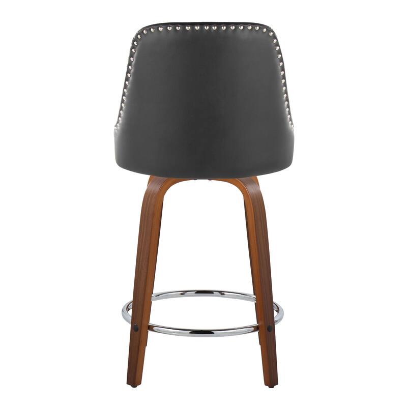 Porch & Den Studded Naldi 26" Fixed-Height Counter Stool with Bent Wood Legs & Round Footrest (Set of 2)