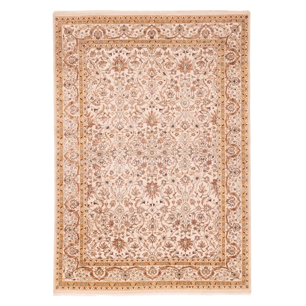 ECARPETGALLERY Hand-knotted Mirzapur Beige Silk, Wool Rug - 5'8 x 7'10