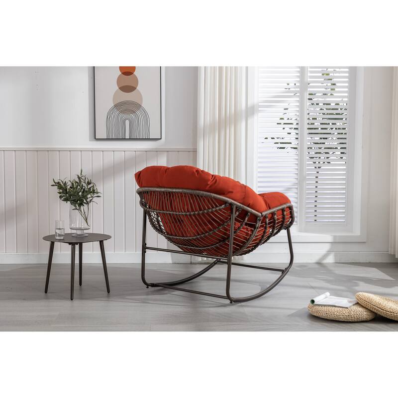 Orange Modern 37.2" Upholstered Rocking Chair with Steel Frame for Living Room