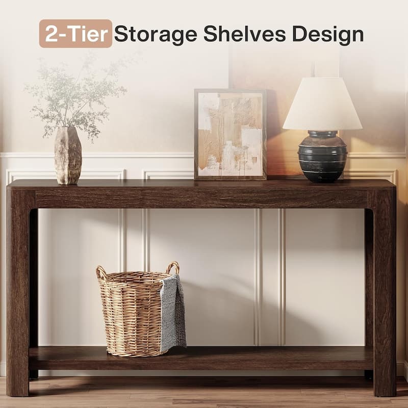63-Inch Farmhouse Console Table with Storage for Entryway, Narrow Sofa Table Behind Couch for Living Room, Hallway, Foyer