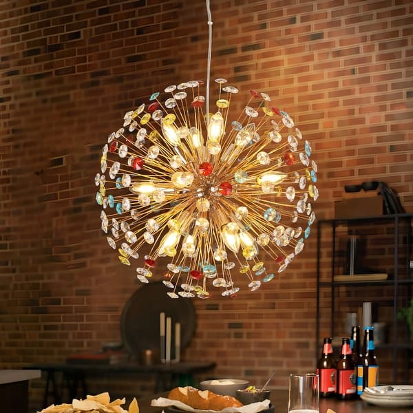 slide 2 of 17, 12-Light Modern Glam Linear Sputnik Crystal Chandelier Starburst Firework Globe Pendant Light - 21.6 in. W x 21.6 in. H 21.6 in. W x 21.6 in. H - Gold