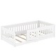 preview thumbnail 11 of 10, Teens, Child Bedroom Floor Bed with Slats, Solid Wood Bedframe, Heightened Safety Guardrails and Door, Twin Size, White