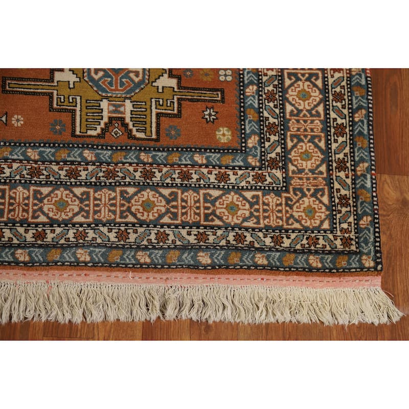 Hand Knotted Oriental 100% Wool Carpet Traditional Geometric Oranges & Rust Sumak Area Rug - 7' 6'' X 4' 10''