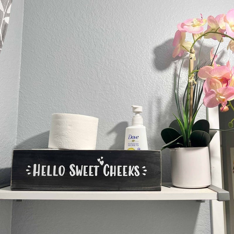 Hello Sweet Cheeks Wood Toilet Paper Holder, Farmhouse