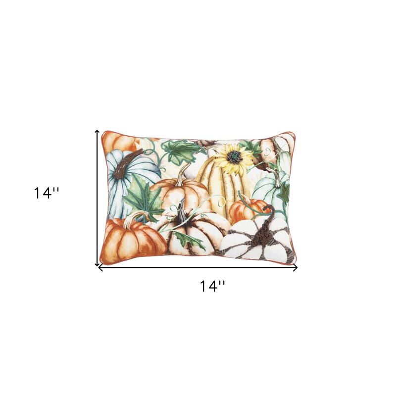 HomeRoots 14" X 20" Orange and Ivory Thanksgiving Cotton Pillow With Embroidery Edges