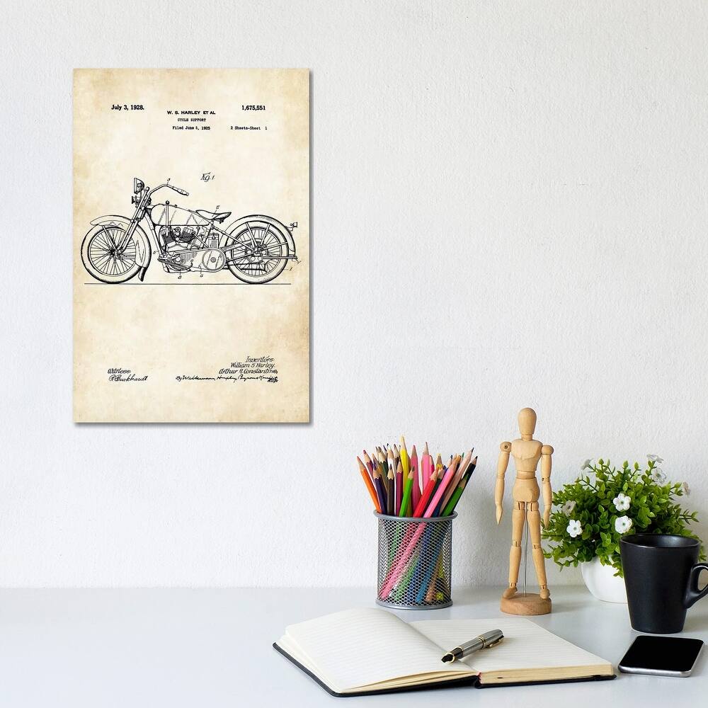 iCanvas "1928 Harley Davidson Motorcycle" by Patent77 Canvas Print