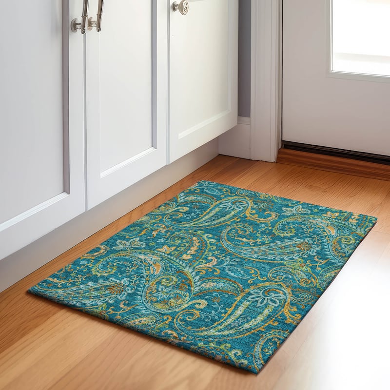 Premium Washable Super Soft Traditional Paisley Mayfield Rug - Teal - 1' 8" x 2' 6" - Rectangle