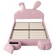 preview thumbnail 29 of 29, Twin/Full Size Upholstered Platform Bed w/Cartoon Ears Shaped Headboard & Light, Cartoon Twin Bed Frame w/2 Small Storage Stools