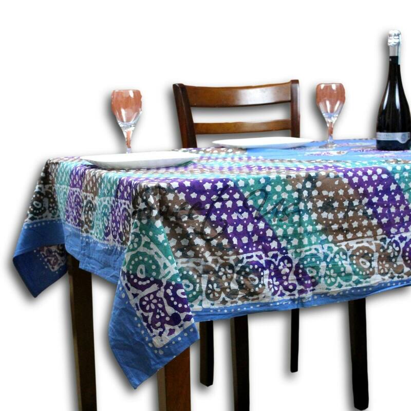 Cotton Batik Print Floral Tablecloth Rectangle - 58 x 90 in