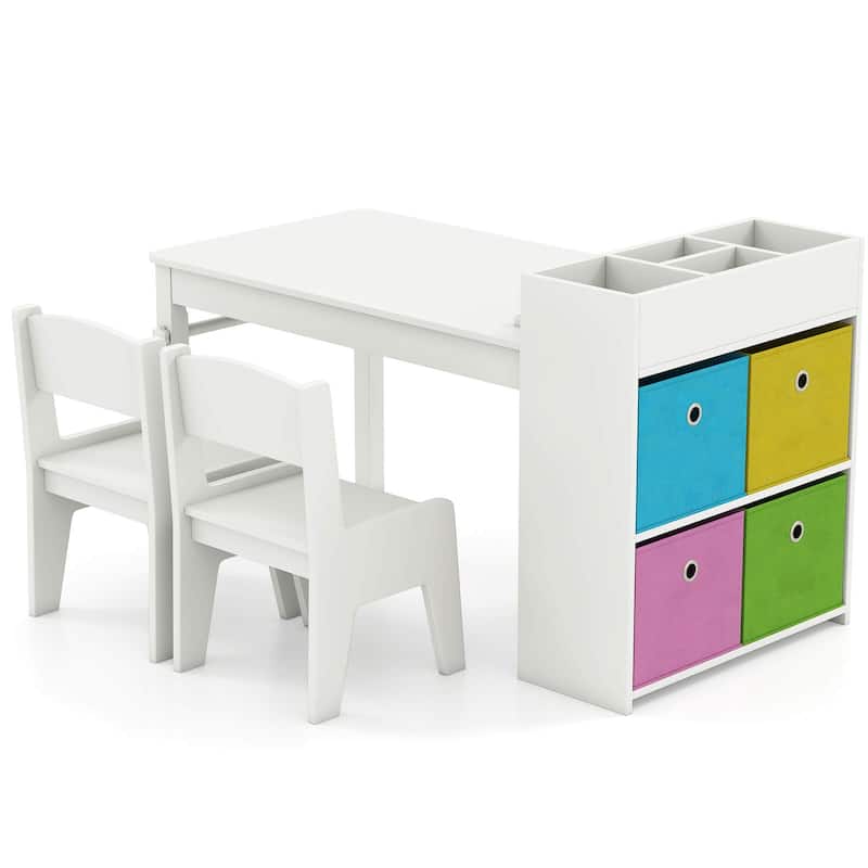Costway Kids Art Table & Chairs Set with Paper Roll Wooden Craft Study - See Details