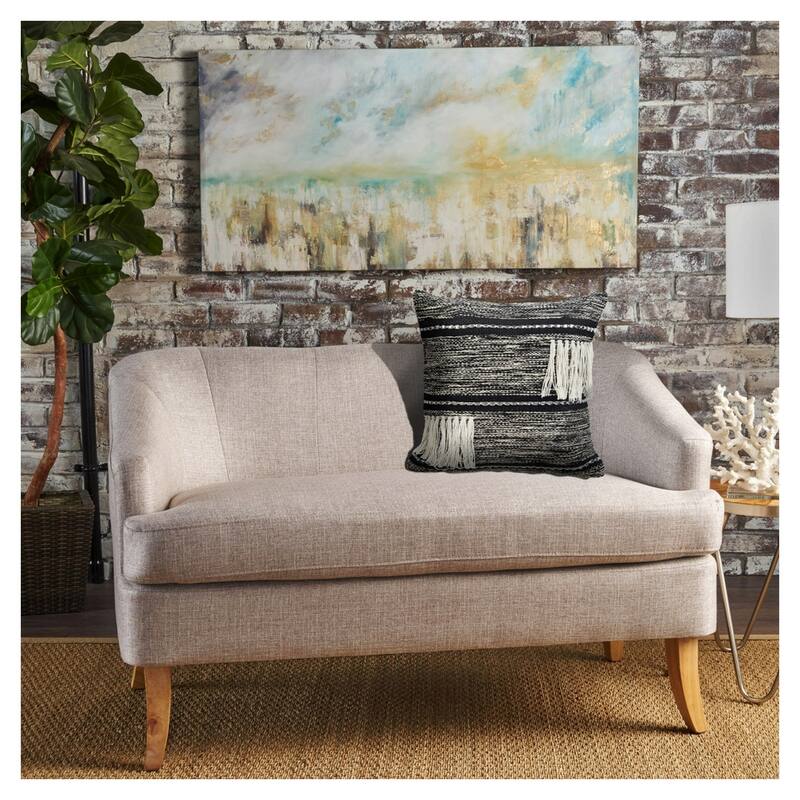 Handwoven Striped Square Throw Pillow with Fringes - 20" - Black and White