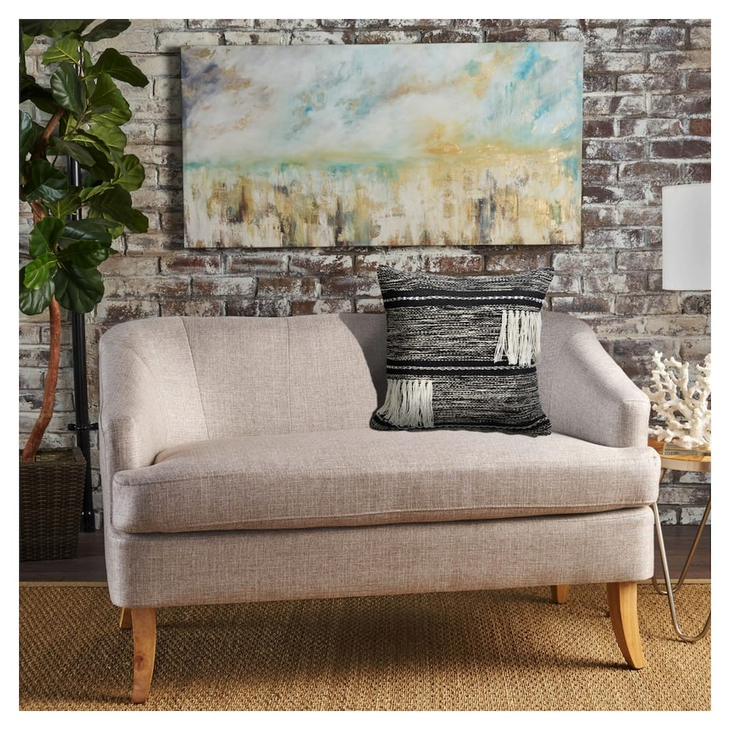 Handwoven Striped Square Throw Pillow with Fringes - 20" - Black and White