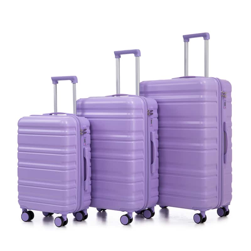 3PCS ABS Carry on Suitcase with Combination Lock - Blue+Purple