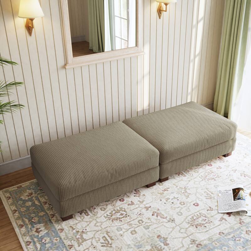 Set of 2 Upholstered Velvet Corduroy Ottoman