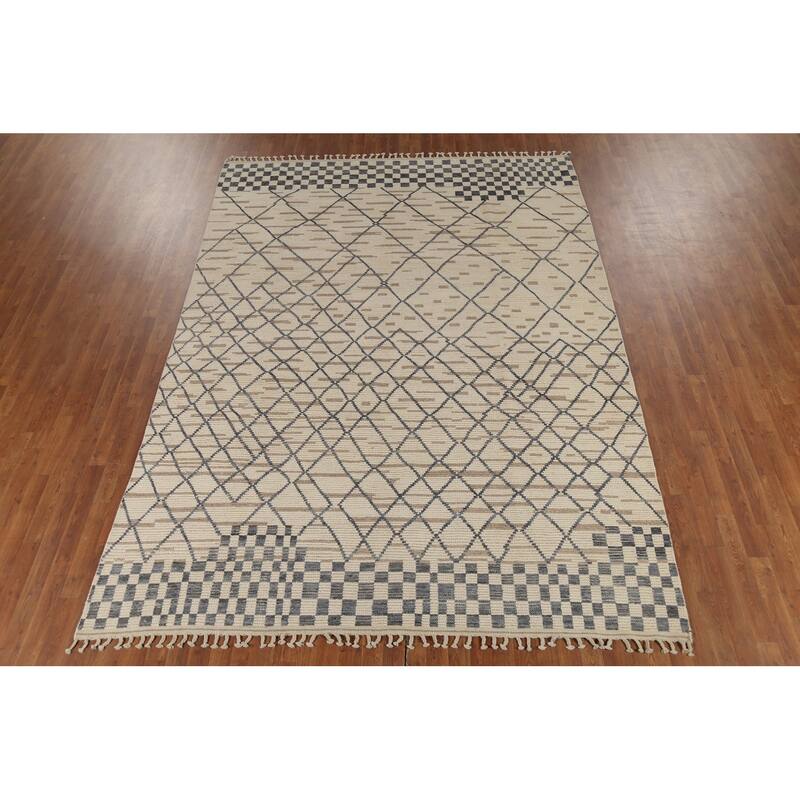 Trellis Moroccan Oriental Area Rug Handmade Checkered Wool Carpet - 7'11"x 11'0"