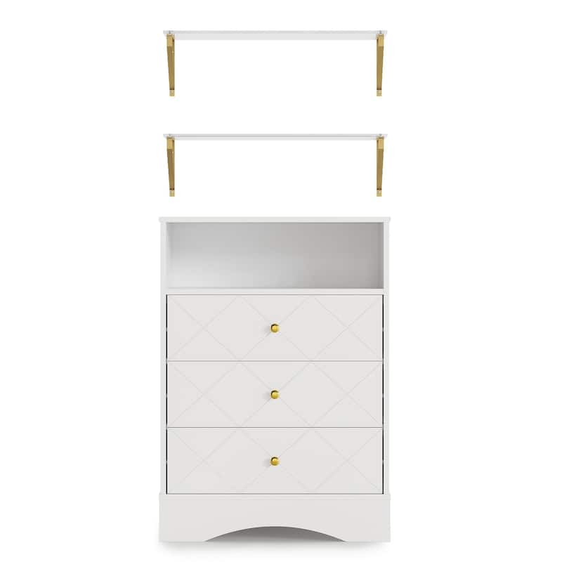 3-Drawer Dresser with 2 Floating Shelves