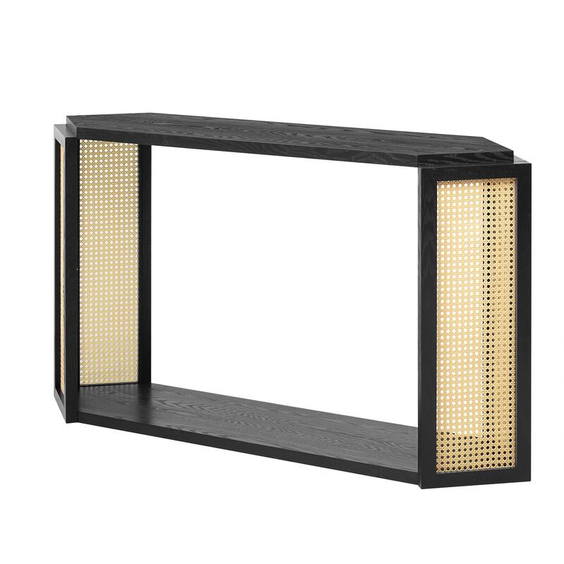 Model Narrow Entryway Table,Irregular Top with Rattan for Living Room