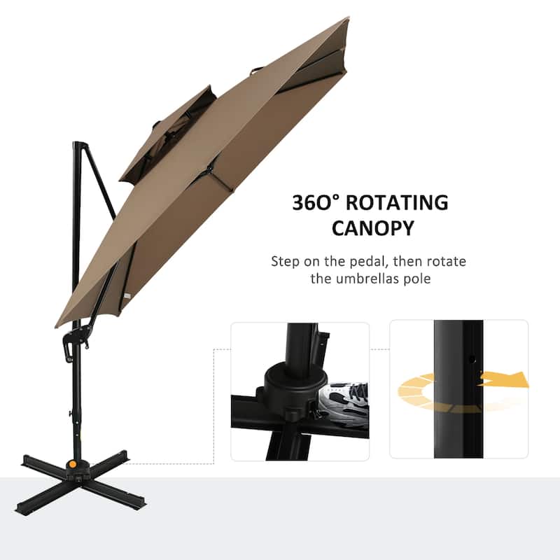 10ft Offset Patio Umbrella with Base, Double Top Hanging Aluminum Cantilever Umbrella with 360-degree Rotation, Easy Tilt