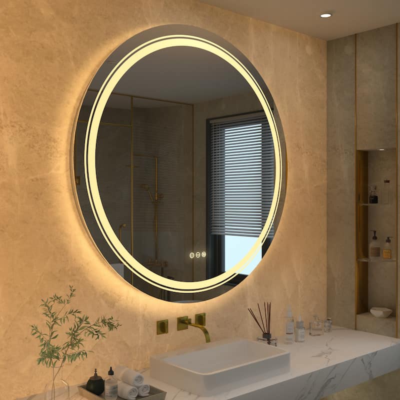 Frameless LED Lighted Round Bathroom Vanity Mirror Dimmable Anti-Fog