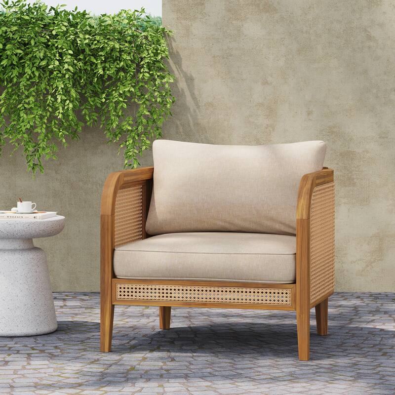 Outdoor Patio Cushioned Arm Chair - Teak