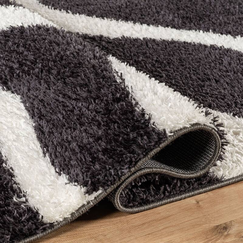 Striped Shag Rug - Durable for Living Room, Bedroom, or Entryway - Anthracite Dark Gray - Easy to Clean