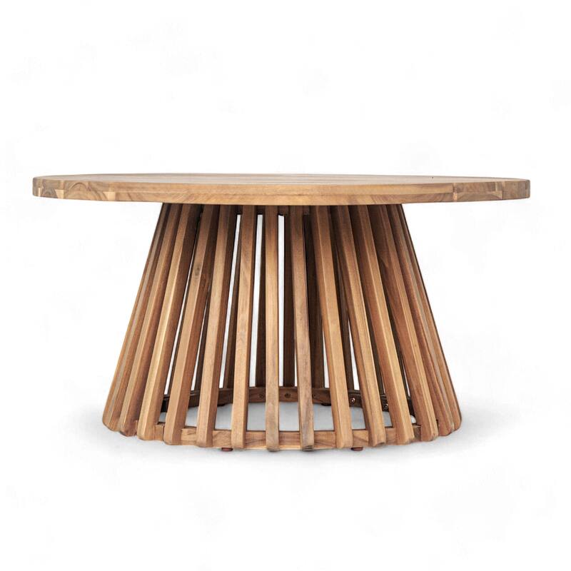 Acacia Wood Patio Coffee Table 30 Inch Round Outdoor Side Table for Garden Deck
