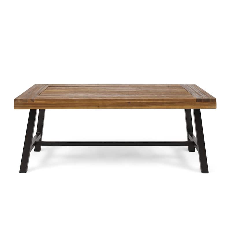 Industrial Acacia Wood Coffee Table with Slat Panel Top and Metal Frame