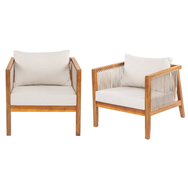 Christopher Knight Home - Outdoor Modern Solid Acacia Wood with Handwoven Rope Sides and Cushions Weather-Resistant