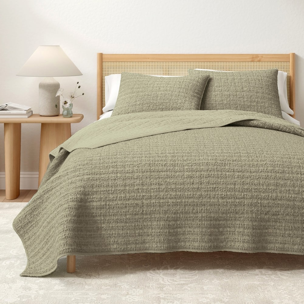 Linery & Co. Cotton Honeycomb Waffle Garment Washed Quilt Set