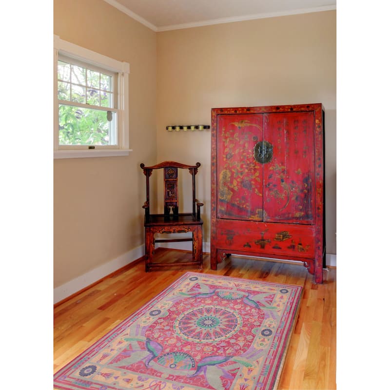 ECARPETGALLERY Hand-knotted Abstract Lahore Legacy Magenta Wool Rug - 9'0 x 11'11