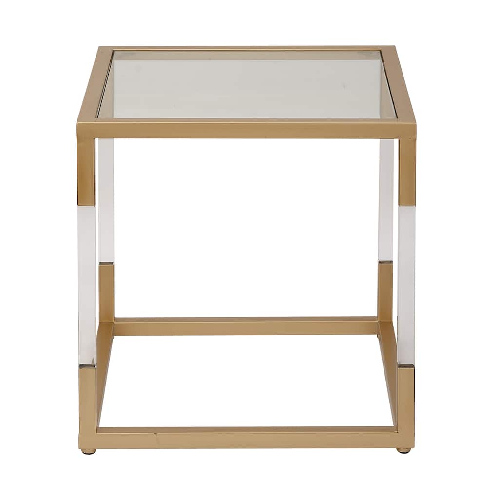 Metal Cube Shaped Accent Table with Clear Glass Top and Acrylic Legs - Gold or Silver - Roche River Decor