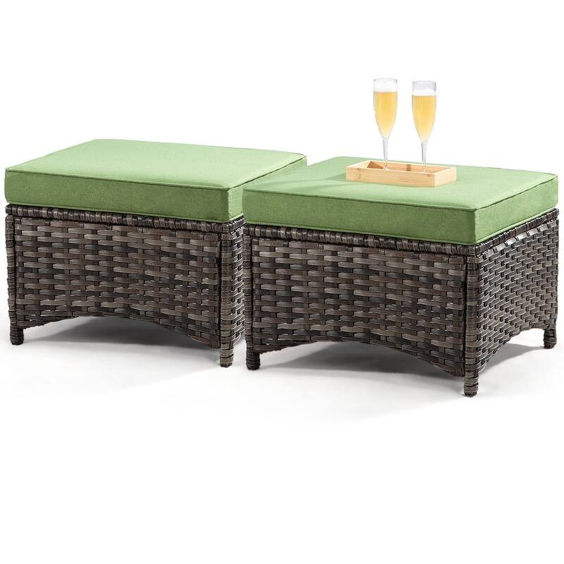 Cozywor 2-Piece Wicker Outdoor Patio Ottoman Set with Cushions