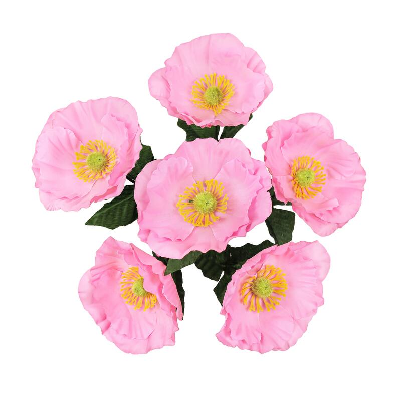 Set of 12 Pink Artificial Poppy Flower Stem Bush Bouquet 14in - 14" L x 8" W x 8" DP