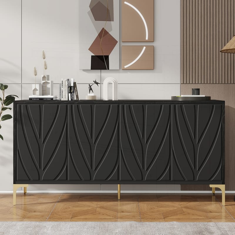 Versatile Sideboard Buffet Cabinet with Press-to-Open Doors - Black