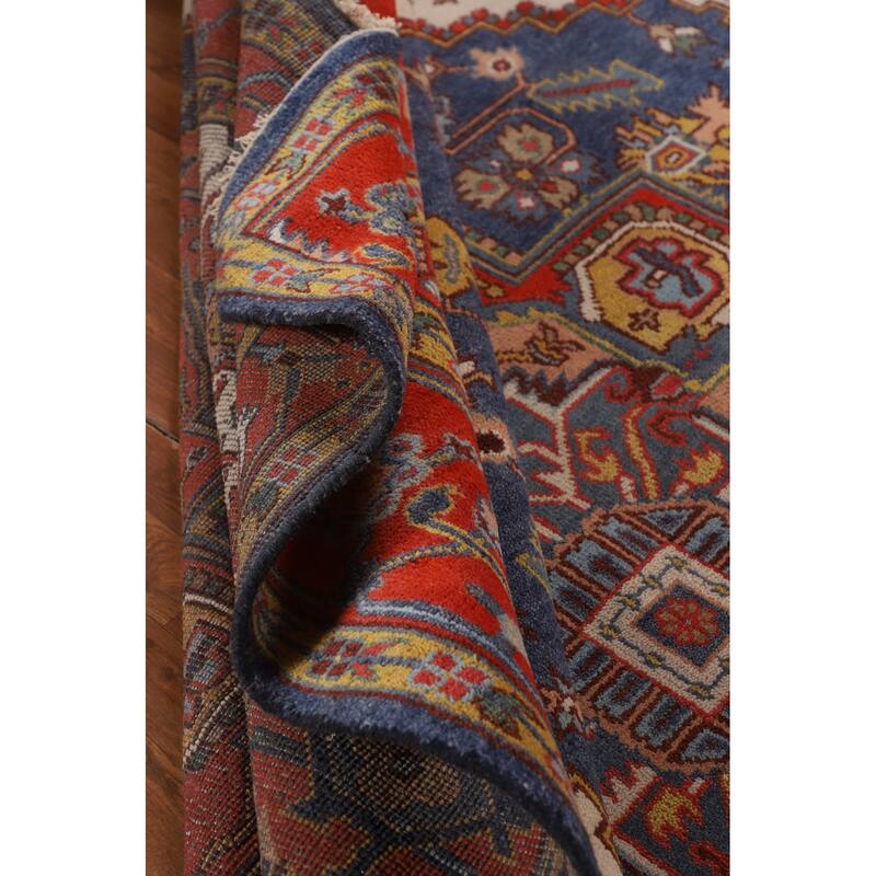 Blue Geometric Heriz Serapi Oriental Area Rug Hand-Knotted Wool Carpet - 8'8"x 11'10"