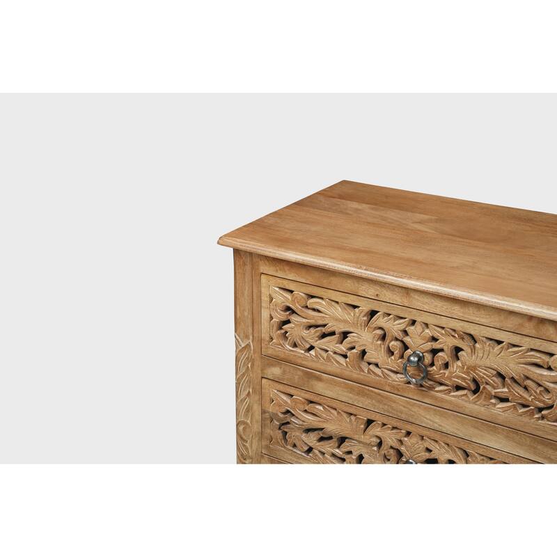 Florence Floral Solid Mango Wood 3-Drawer Nightstand Assembled