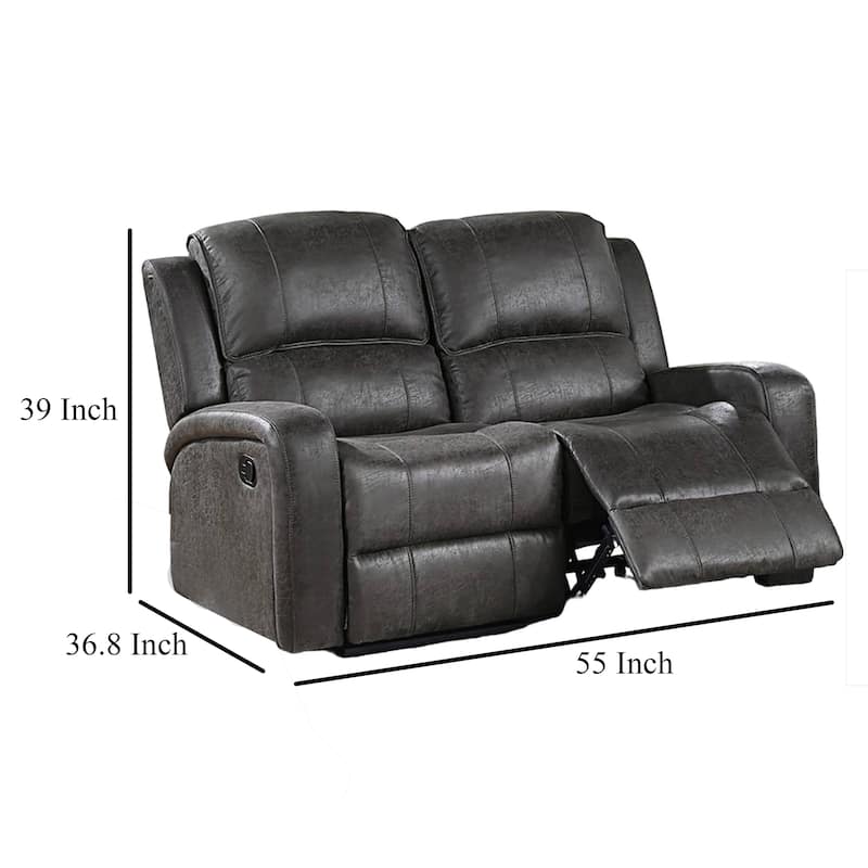 Charles Manual Recliner Loveseat, Smoke Gray Faux Leather, 55 Inch