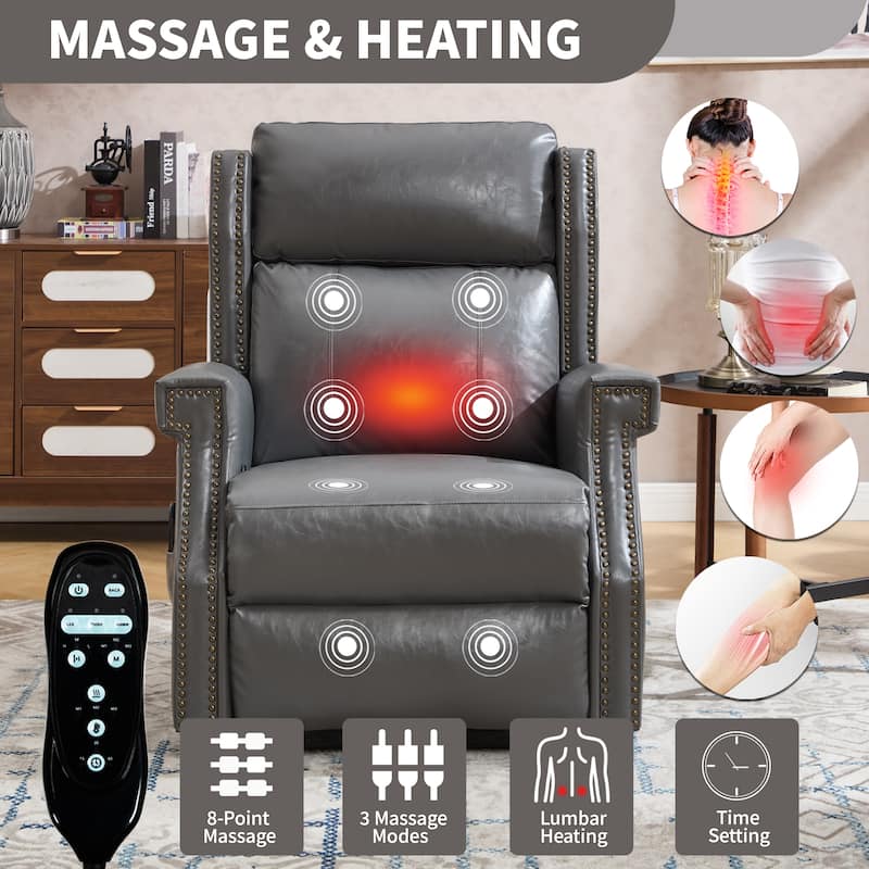 Manual Recliner Chair in Faux Leather for Living Room with Heavy Duty Motion Mechanism, 8 vibrating nodes